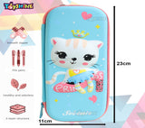 Toyshine Compact Princess Catty Hardtop Pencil Case with Compartments - Kids Large Capacity School Supply Organizer Students Stationery Box - Girls Pen Pouch- Blue
