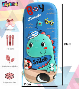 Toyshine Boy Dino Hardtop Pencil Case with Multiple Compartments - Kids School Supply Organizer Students Stationery Box - Girls Pen Pouch