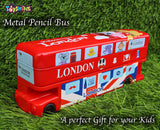 Toyshine Double Decker London Bus Metal Pencil Box with Moving Tyres and Sharpner for Kids - Red