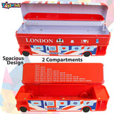 Toyshine Double Decker London Bus Metal Pencil Box with Moving Tyres and Sharpner for Kids - Red