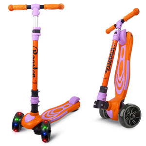 Toyshine 3 Wheel Rooster LED Light Up Wheels Runner Scooter with Anti Slip ABS Base Aluminium Structure Height Adjustable Handlebar Max Load 45kg for Boys and Girls Ages 4 and Above - Orange