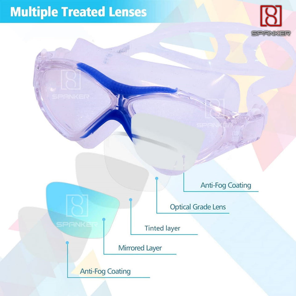 Spanker Swimming Goggles( Icee Cool ) Anti-Fog Anti-UV Youth Swim Glasses Leak Proof, Sky Blue SSTP