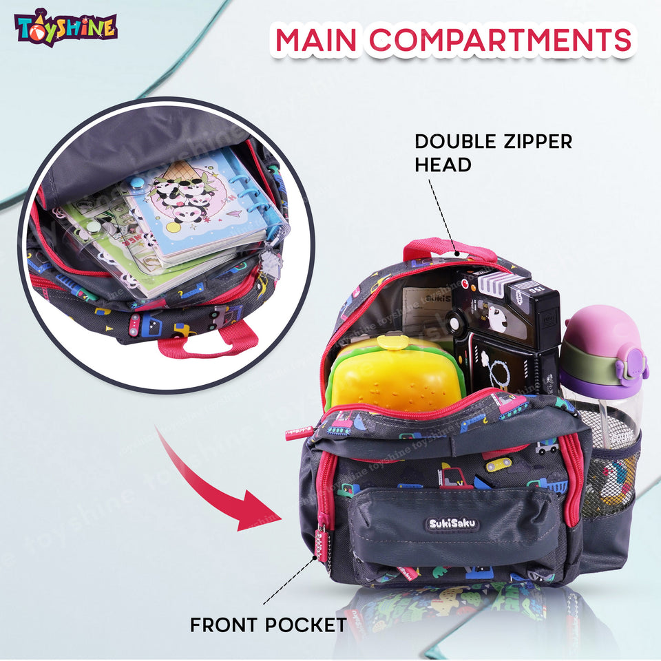 Toyshine 12" Cute Vehicle Theme Kindergarten Backpack for Kids Girls Boys Toddler Backpack Preschool Nursery Travel Bag Picnic Bag,Mini Size