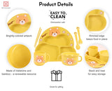 Spanker 7 Piece Mealtime Bamboo Dinnerware for Kids Toddler, Plate and Bowl Set Eco Friendly Dishwasher Safe Great Gift for Birthday - Bubu Bear (Yellow)