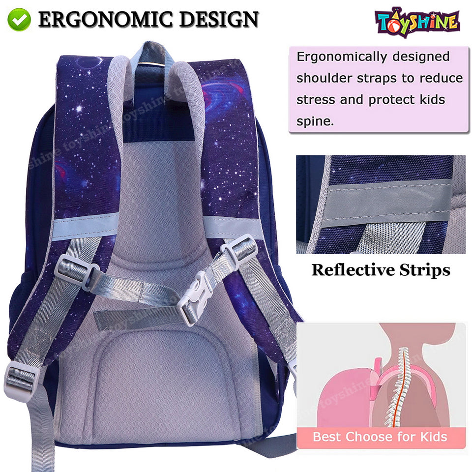 Toyshine Space Theme High School Kids Backpacks for Teen Girls Boys Lightweight Bag - Blue