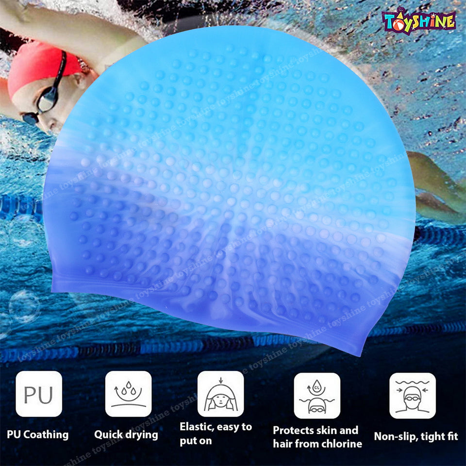 Toyshine Swimming Combo Kit for kids- 1 pc Bubble design swim cap, 1 Goggles with ear plugs (Blue-Multi)
