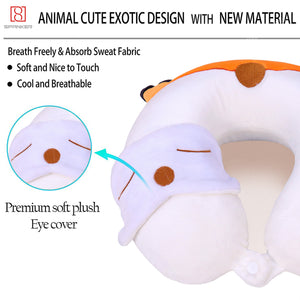 Spanker Fox Travel Neck Pillow for Airplane Car Train Neck Support for Sleeping Resting, Soft Memory Foam Insert and Cute Animal Plush Pillow Cover Children Gifts