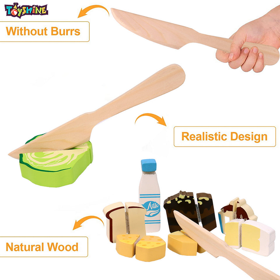 Toyshine Pack of 4 Wooden Toddler Puzzles | Small ABC, Shape Puzzle, Cutting Bakery Food and Vegetables | Kids Educational Preschool Puzzles for Children Babies Boys Girls