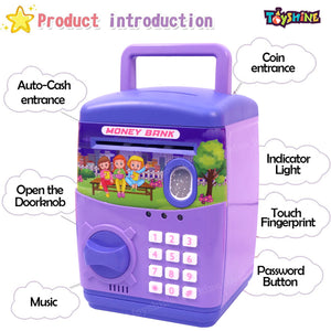 Toyshine Money Safe Kids with Finger Print Sensor Piggy Savings Bank with Electronic Lock, Purple