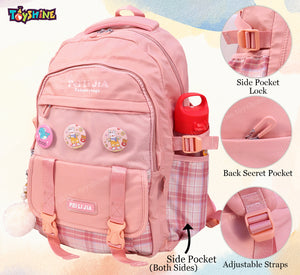 Toyshine High School Backpacks for Teen Girls Boys with 3 Cute Badges, Lightweight Bags for kids - Pink