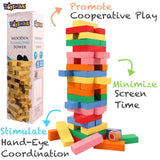 Toyshine 54 Pcs Printed Educational Wooden Stacking Tumbling Tower Blocks Toys, Building Blocks for Kids with Dice -Multi