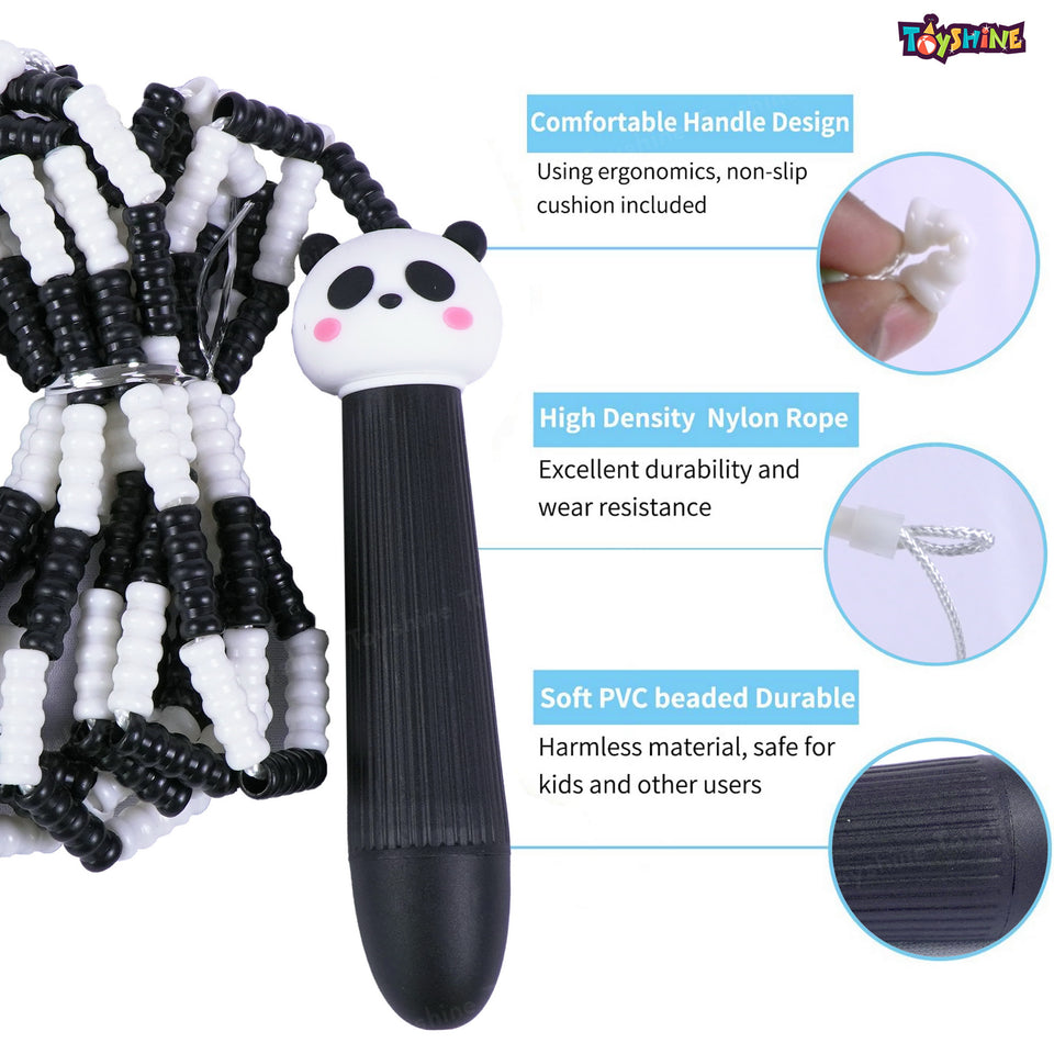 Toyshine Adjustable Length Tangle-Free Segmented Pvc Soft Beaded 2.6M Fitness Jump Rope for Outdoor Fun Activity Exercise kids Fitness - Black Panda