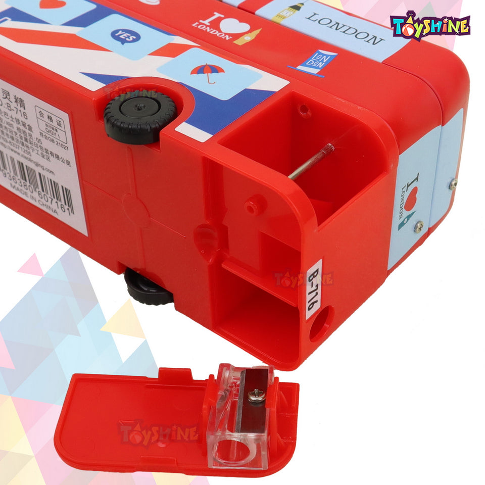 Toyshine Combo Pack of 12 Double Decker London Bus Metal Pencil Box with Moving Tyres and Sharpner | Birthday Return Gift Party Favor for Kids - Red