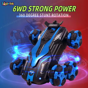 Toyshine 6 Wheels 360°Rotating Remote Control Rechargeable Stunt Car Swing Arm Vehicle Deformation Off Road 2.4GHZ - Blue