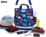 Toyshine Dinosaur Print Shopping HandBag for Kids, Suitable for Tuition, Lunch bag, Fancy, Picnic, Party Bags Girls Boys Cute Toddler Travel Bag with Handle Strap, Waterproof Bag - Blue