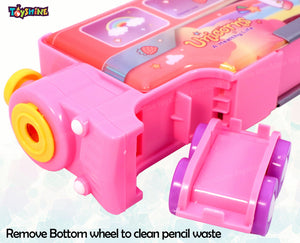 Toyshine Train Pencil Box with Moving Tyres and Sharpner for Kids - Pink / Blue