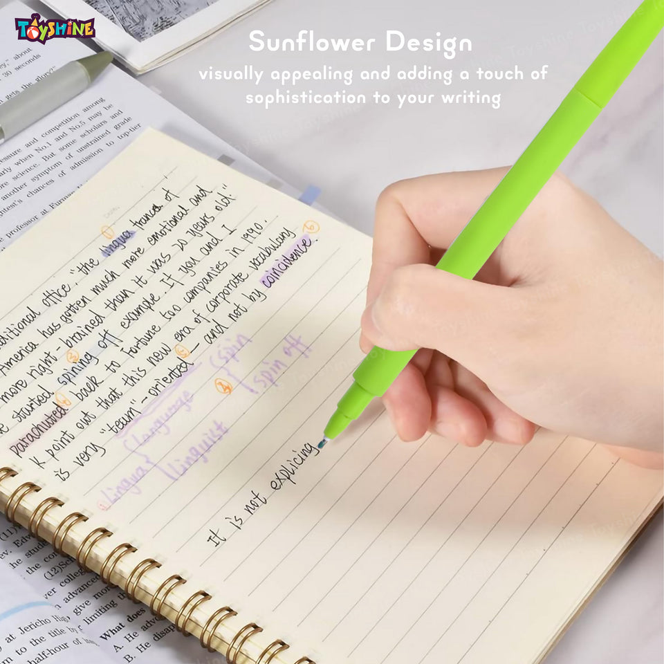 Toyshine 12 Pc Sunflower Design Gel Pens | Cute Fancy Fine Point Pen for Office Stationary School Supplies Birthday Party Favor Return Gift