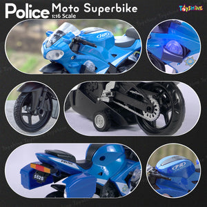 Toyshine 1:16 Scale Pull Back Alloy Simulation Police Superbike with Lights and Sound Toy Bike for Kids - Blue