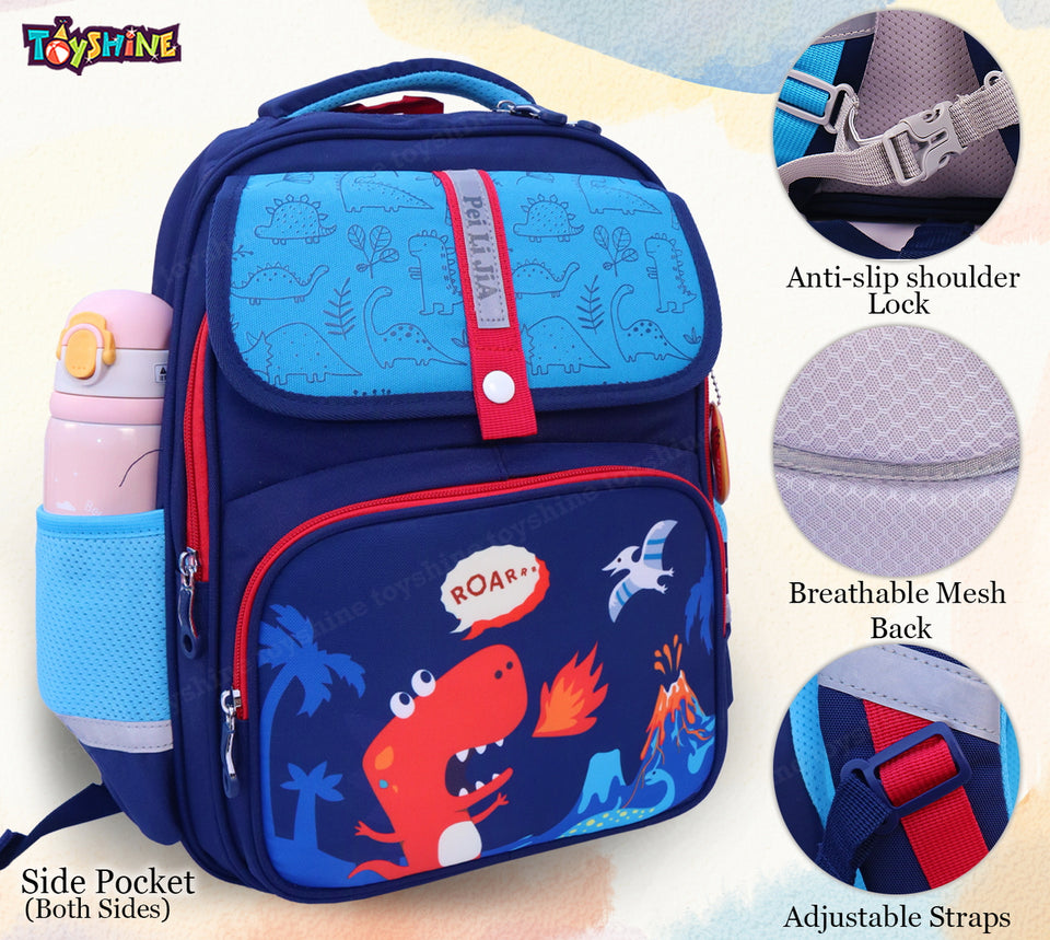 Toyshine Blue Dino High School College Backpacks 16 inches for Teen Girls Boys Lightweight Bag- Blue