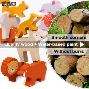Toyshine Wooden Zoo Animal Blocks Stacking and Balancing Toy, Toddler Wood Animal Figures Blocks Imaginative Play, Preschool Educational Toys and Stack Balance Games for Kids - M2