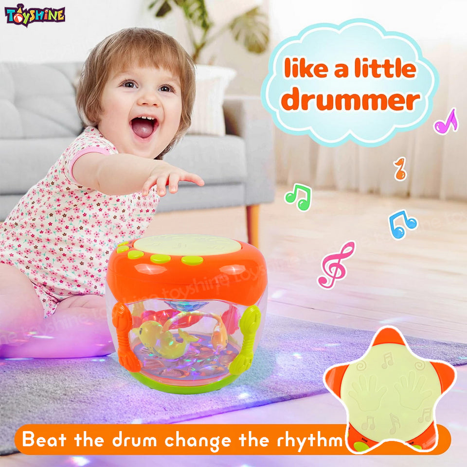 Toyshine Hand Beat Musical Fish Aquarium Drum Toy Rechargeable with Rotating Dynamic Lamplight Fun Educational Toy for Baby Toddlers