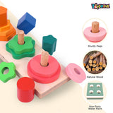 Toyshine Pack of 3 Wooden Monstessori Box | Rainbow Ring Stacker, Column Geometric Building Blocks Stacker, Numbers Learning and Writing Board | Gift Present for 2-5 Years Boy Girl Toddler Toy