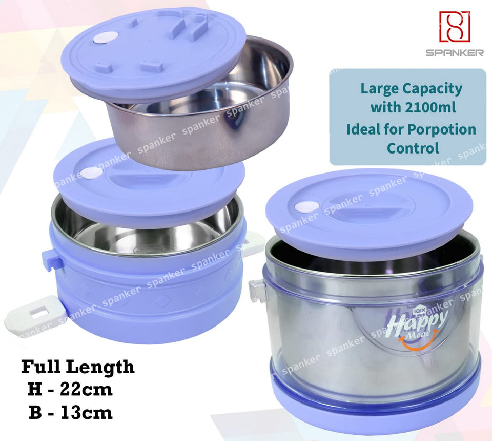 Spanker Tripple Layer Jumbo Lunch Box Thermal Stainless Steel Insulation Box Tableware Set Portable Tiffin Box for Kid Adult Student Children Keep Food - 2100 ML - Purple