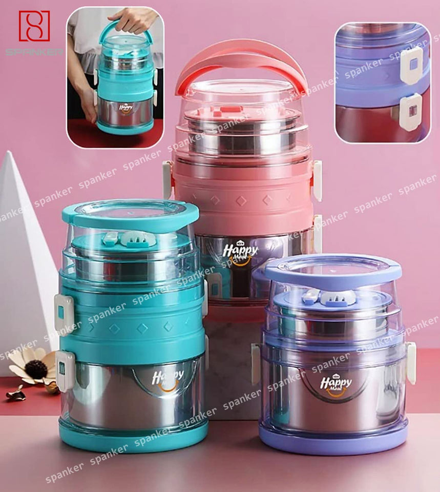 Spanker Tripple Layer Jumbo Lunch Box Thermal Stainless Steel Insulation Box Tableware Set Portable Tiffin Box for Kid Adult Student Children Keep Food - 2100 ML - Purple