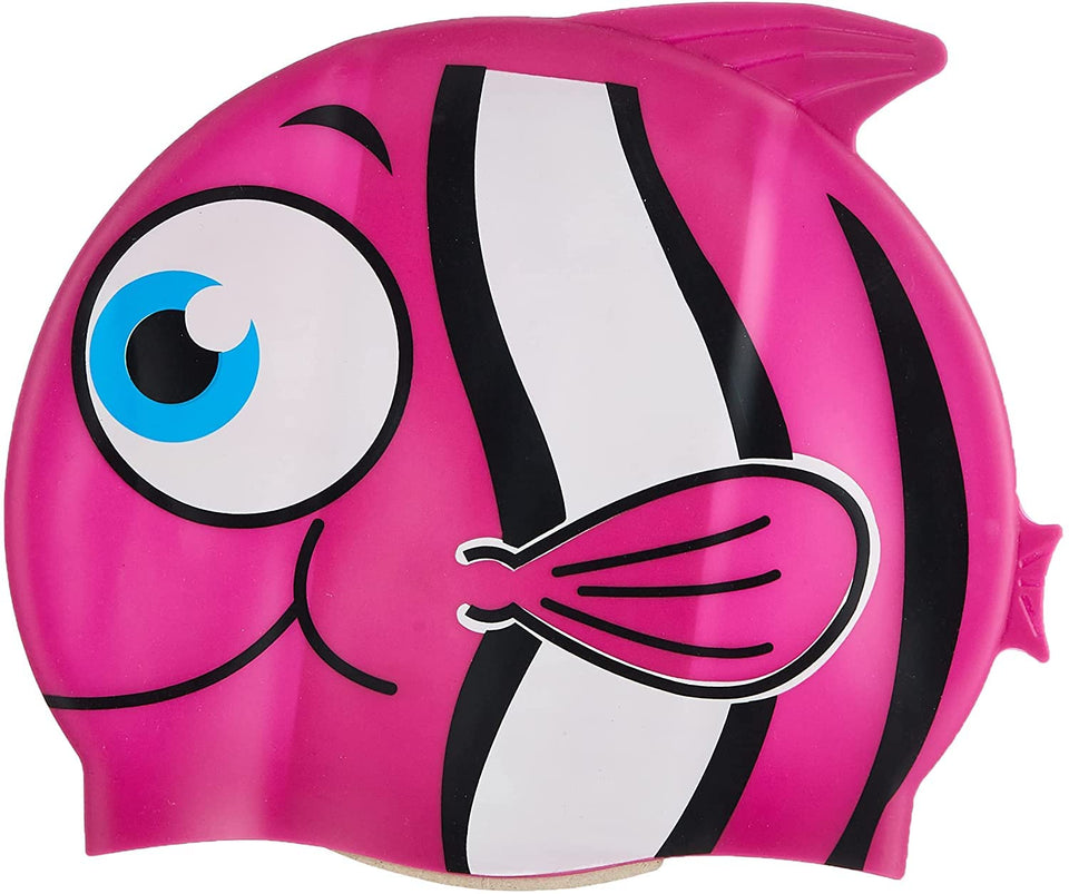 Toyshine Kids Silicone Swim Caps for Girls and Boys, with Fun Fish Print, Water Fun, Pool Party Swimming Headgear Hats - Pink