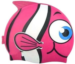 Toyshine Kids Silicone Swim Caps for Girls and Boys, with Fun Fish Print, Water Fun, Pool Party Swimming Headgear Hats - Pink