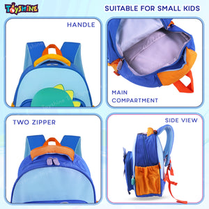 Toyshine 11" Cute Dino Theme Kindergarten Backpack for Kids Girls Boys Toddler Backpack Preschool Nursery Travel Bag Picnic Bag, Mini Size - Blue