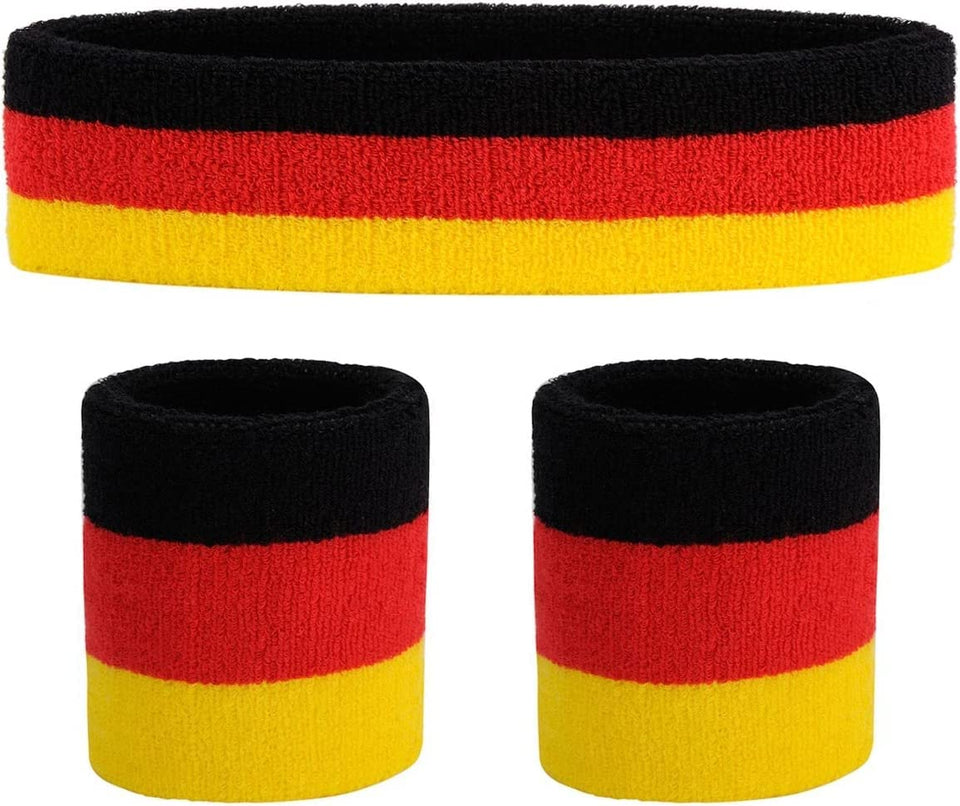 Toyshine 9 Pieces Sweatbands Set, Includes Sports Headband and Wrist Sweatbands Striped Sweat Band for Athletic Men and Women - Red Black