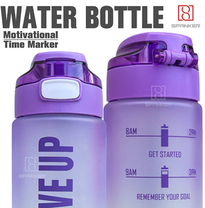 Spanker Never Give Up Motivational Leakproof Water 30 Oz (900 ML), Time Marker, BPA Free Fitness Sports Water Bottle, (PURPLE GREEN) SSTP