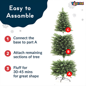 Toyshine 6 feet Artificial X-Mas Snow Pine Tree Christmas Tree with Metal Stand Base for Indoor and Outdoor Home Living Room Office Church Decor