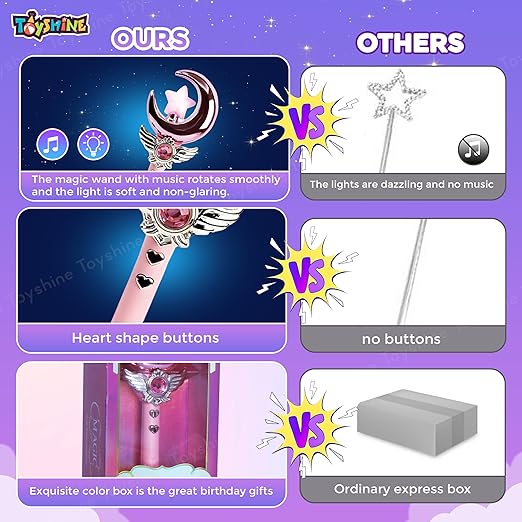Toyshine Princess Fairy Magic Wand Moon Styling Stick Flashing Toy with Music and Light for Kids - C