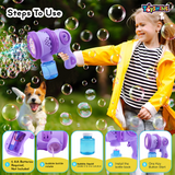 Toyshine 12 Holes Powerful Automatic Rechargeable Bubble Gun Machine with 2 Refil Bottles Bubble Blaster for Adults Kids Birthday Return Gift - Purple