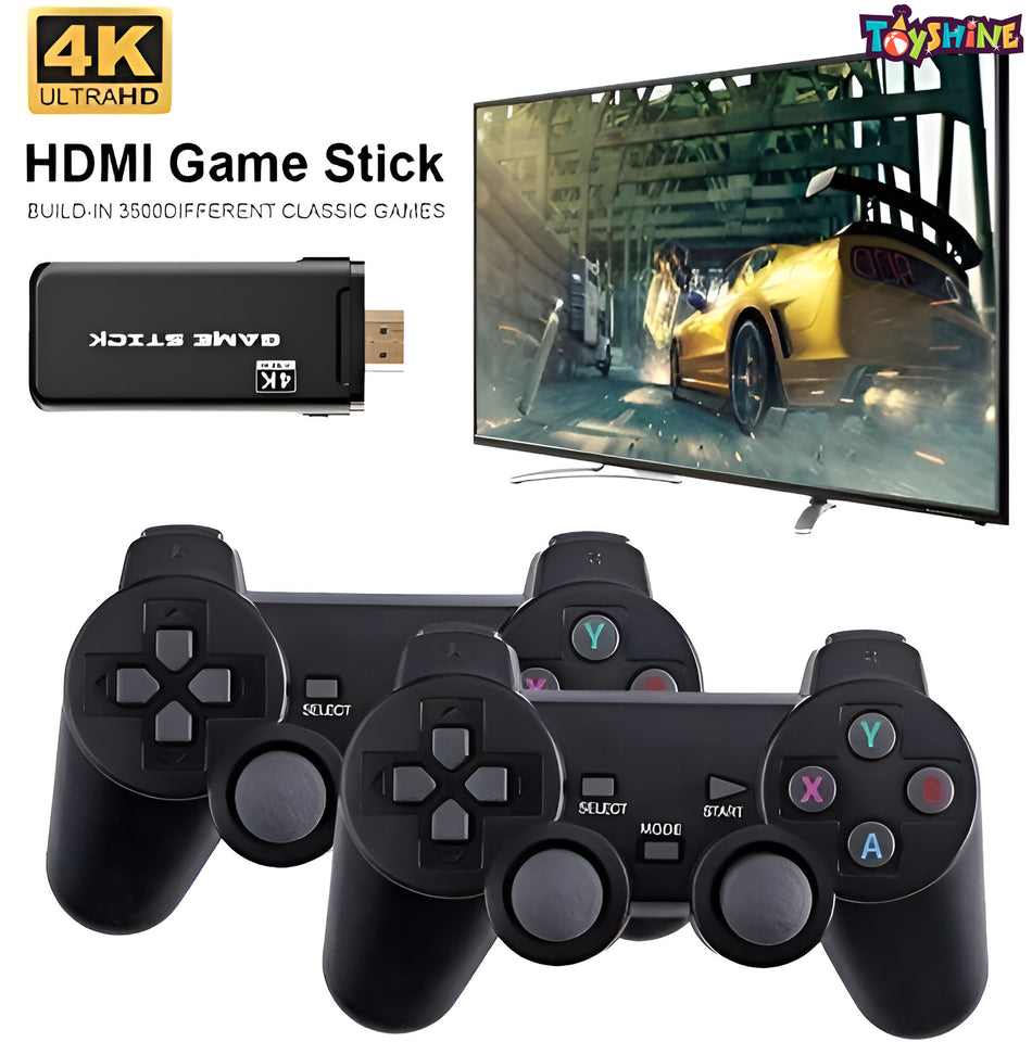 Toyshine Wireless USB Video Game Console Game Stick Built-in 3000 Classic Games 8 Bit Mini Retro Controller HDMI Output Dual Player- 4K Ultra HD Game Stick