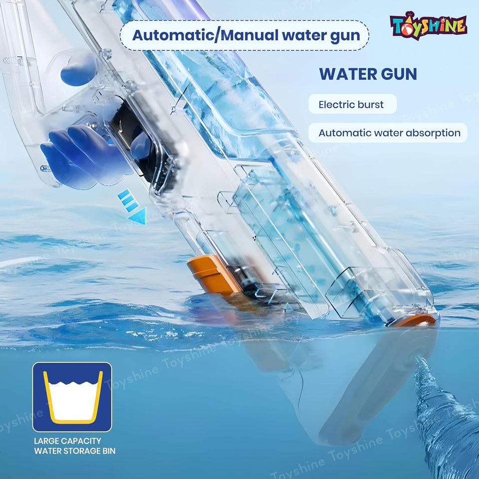 Toyshine Electric Water Holi Gun Toy with 25-32Ft Range | Self-Filling | Lights | 500mah Rechargeable Powerful Battery 600ml Tank Capacity High Pressure Mechanism for Kids Outdoor Water Fun, Orange