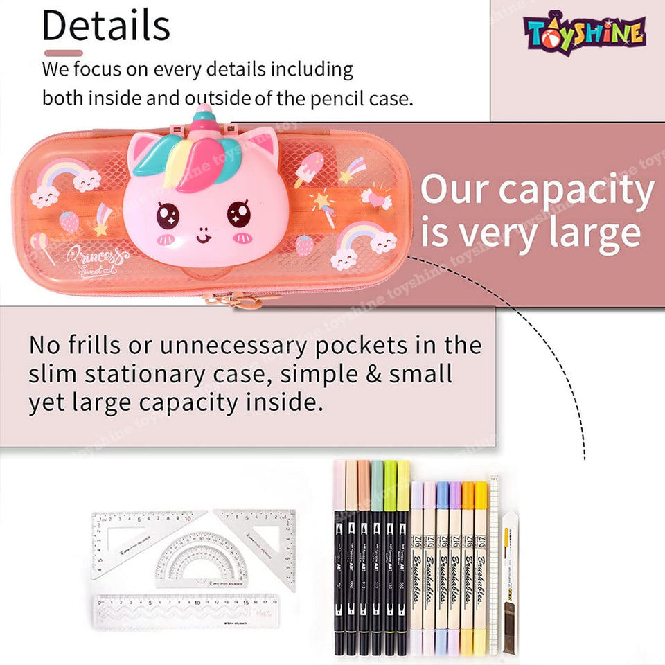 Toyshine I Love Unicorn Hardtop Pencil Case with Multiple Compartments - Kids School Supply Organizer Students Stationery Box - Girls Pen Pouch- Pink