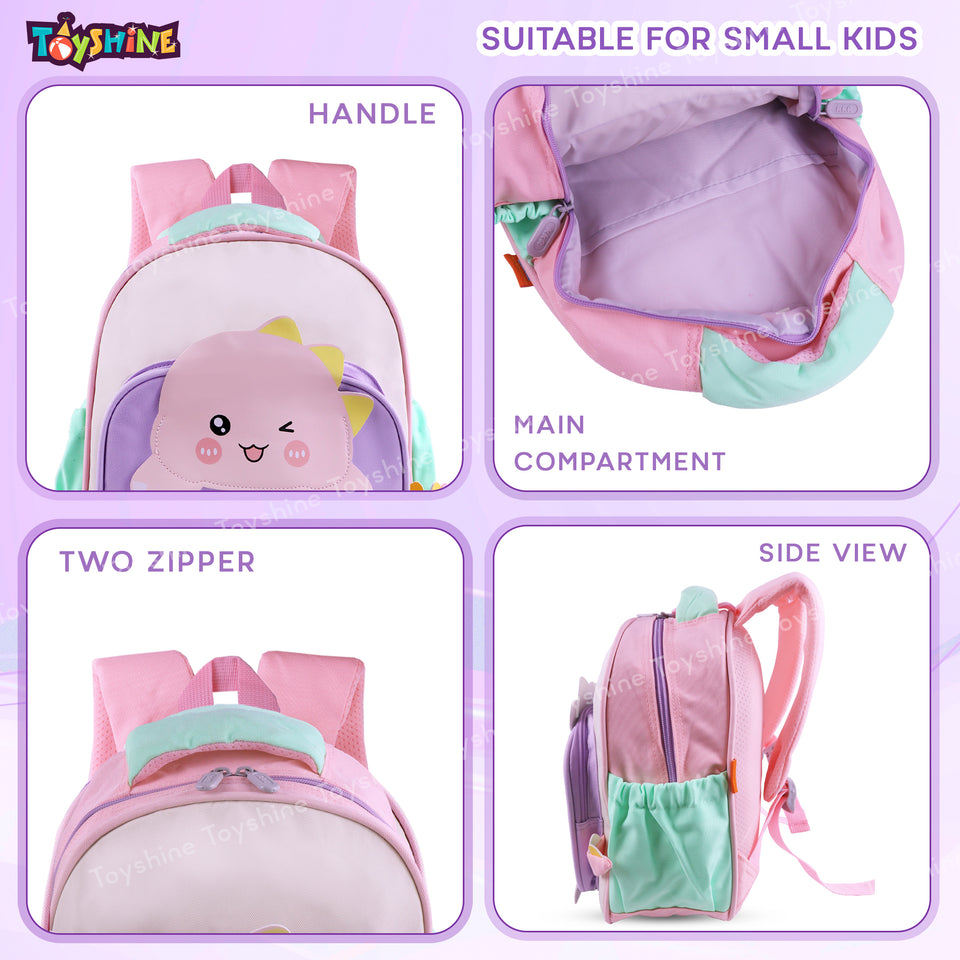 Toyshine 11" Cute Dino Theme Kindergarten Backpack for Kids Girls Boys Toddler Backpack Preschool Nursery Travel Bag Picnic Bag, Mini Size - Purple
