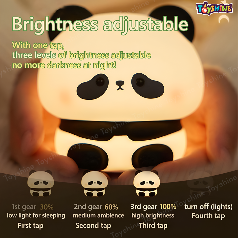 Toyshine Sad Panda Night Light Squishy Silicone 3-Level Dimmable LED Rechargeable Touch Lamp with Timer Function for Bedroom & Office