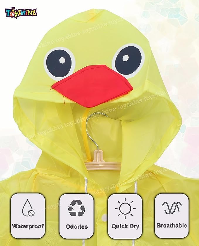Toyshine Cartoon Duck Raincoat for Girls Boys Waterproof Raincoat Toddler Rainwear for Children Kids 3-6 years old -Yellow-New