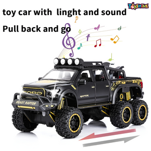 Toyshine 1:28 Scale Die Cast Pickup Truck F150 Raptor Vehicle Toy Car with Music and Lights Along with Pull Back Function, Opening Doors and Back Feature for Kids Boy Girl 3+, Black