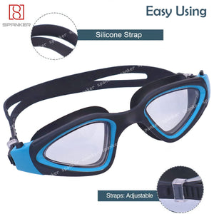 Spanker Ultra Design Anti Fog No Leaking UV Protection Wide View Swim Goggles For Women Men Adult,Blue-Black SSTP