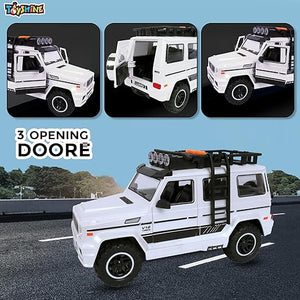 Toyshine 24 * 10cm Friction Powered Jeep with Music and Lights Smooth Push and Go Pretend Play Toy Car inbuilt with Doors Openable Feature Great Gift for Children Boys Girls- White