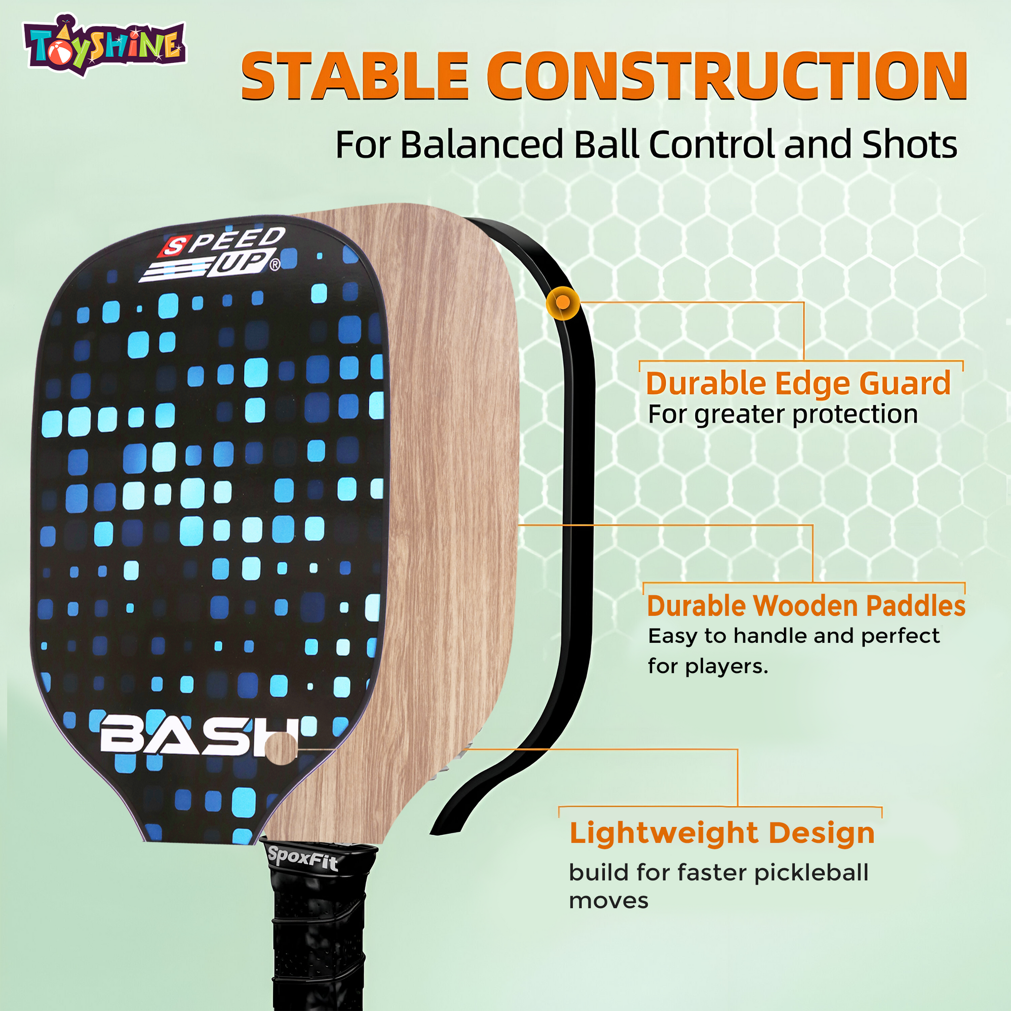 Paddle Play Racket Toyshine Speed Up Wooden Pickleball Paddles Set - 2 Lightweight Racket