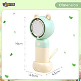 Toyshine Mini Portable Rechargeable Handheld Personal Short Handle Small Desk Fan with 3 speed Airflow | Folding Stand & Inbuilt with Mirror For Kids Girls indoor Outdoor - Yellow