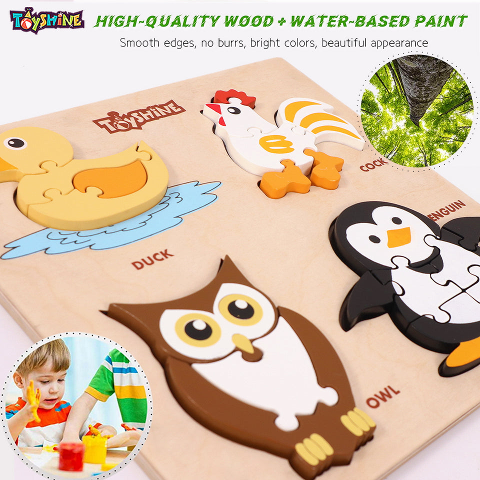 Toyshine 4 in 1 Wooden Pick and Fix Bird Puzzle Toy, Wooden Puzzle with Thick Wooden Slab - Birds