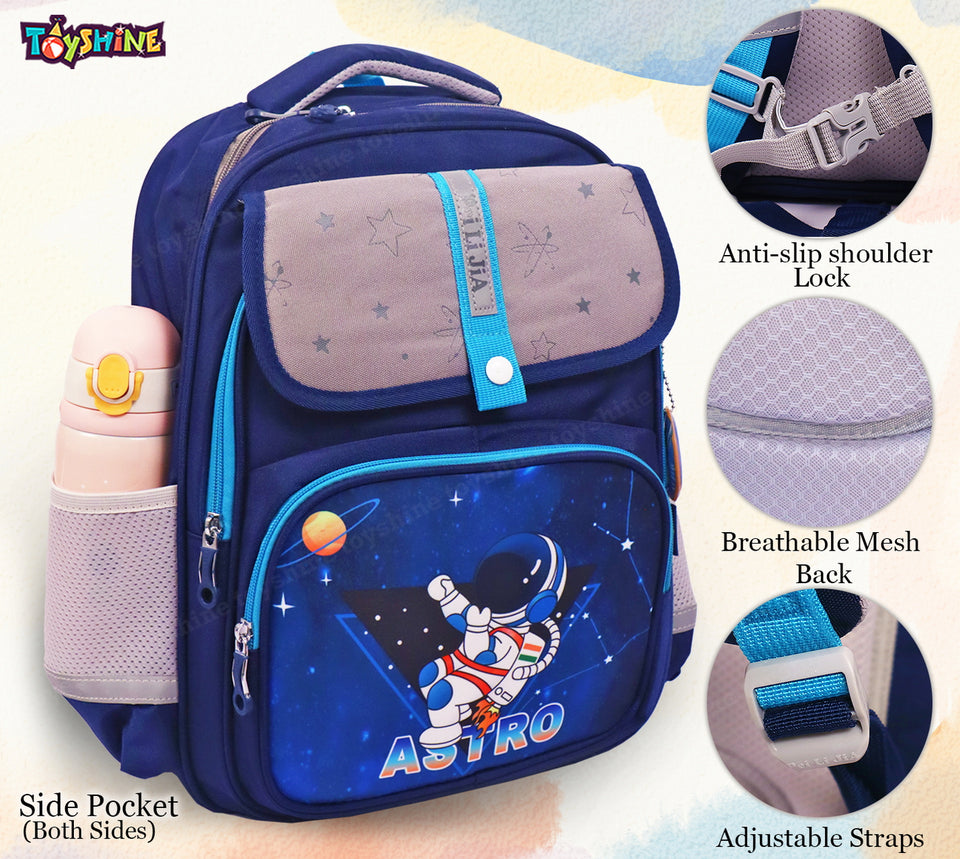 Toyshine Blue Space Astro High School College Backpacks 16 inches for Teen Girls Boys Lightweight Bag- Dark Blue