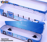 Toyshine 620 City Bus Metal Pencil Box Double Compartment - Kids School Supply Organizer Students Stationery Box for Girls Boys- Blue